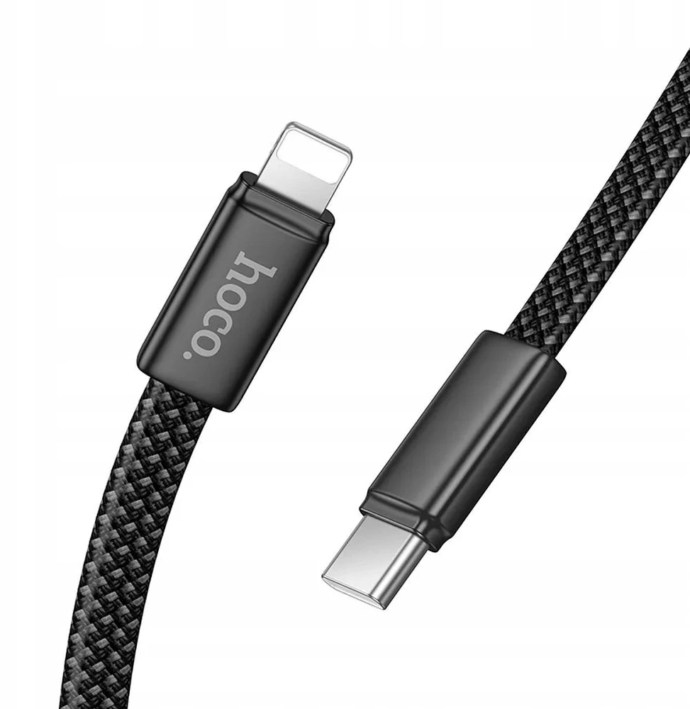 Plokščias USB C į Lightning kabelis Hoco PD 30W 1 m X125 juodas
