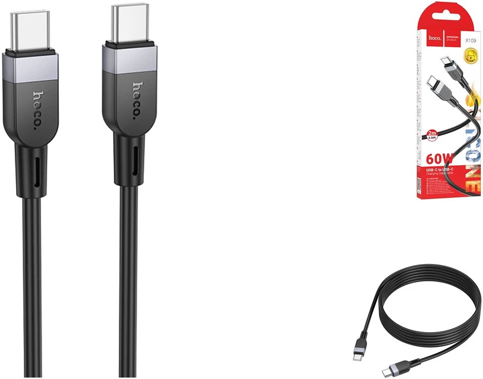 USB kabelis Hoco X109 60W USB-C to USB-C 2.0m juodas