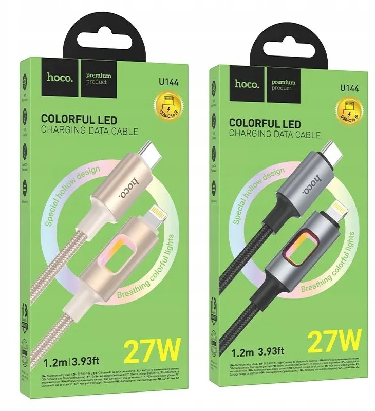 LED laidas USB C - Lightning Hoco PD 27W 1,2 m U144 juodas