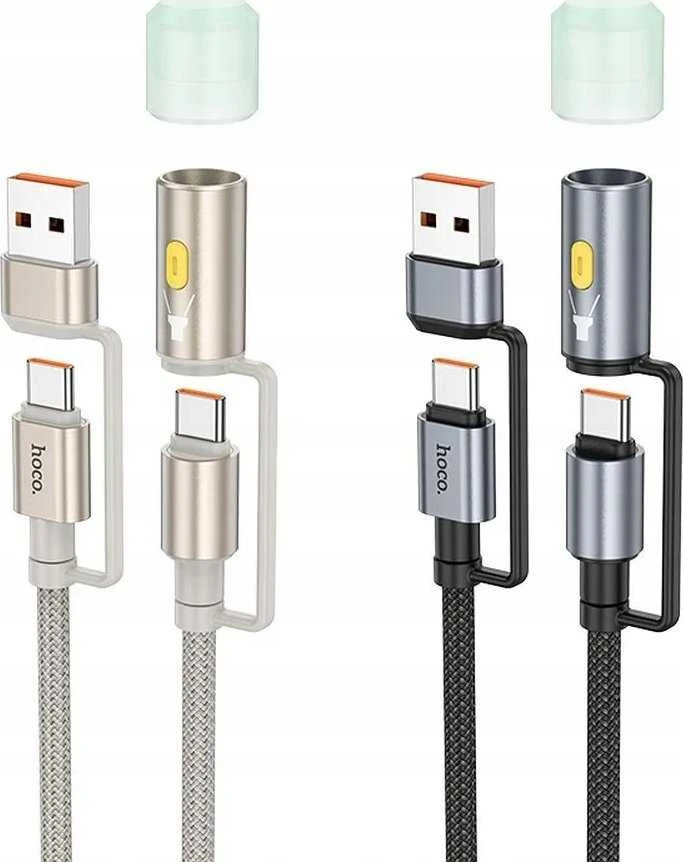 Kabelis „viskas viename“ USB A / USB C į USB C / LED šviesos Hoco 3A 60W 1,2 m U138 juodas