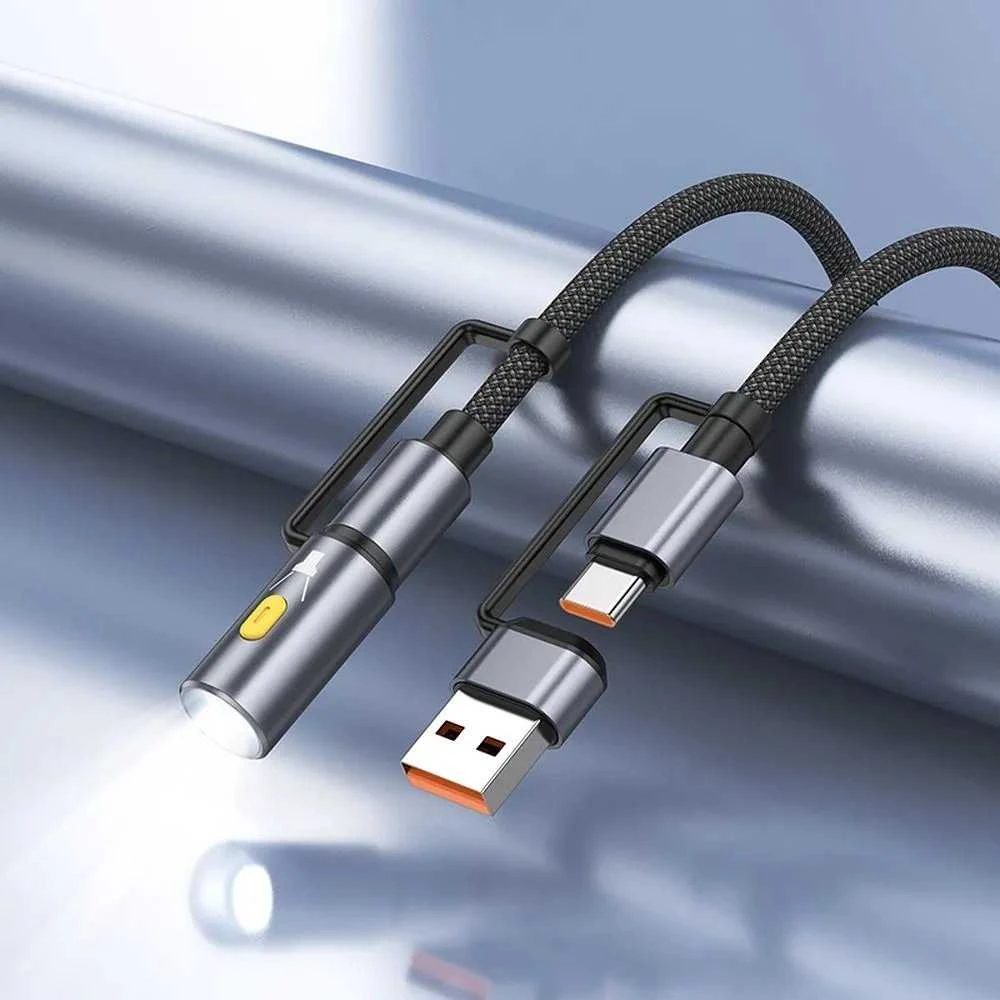 Kabelis „viskas viename“ USB A / USB C į USB C / LED šviesos Hoco 3A 60W 1,2 m U138 juodas