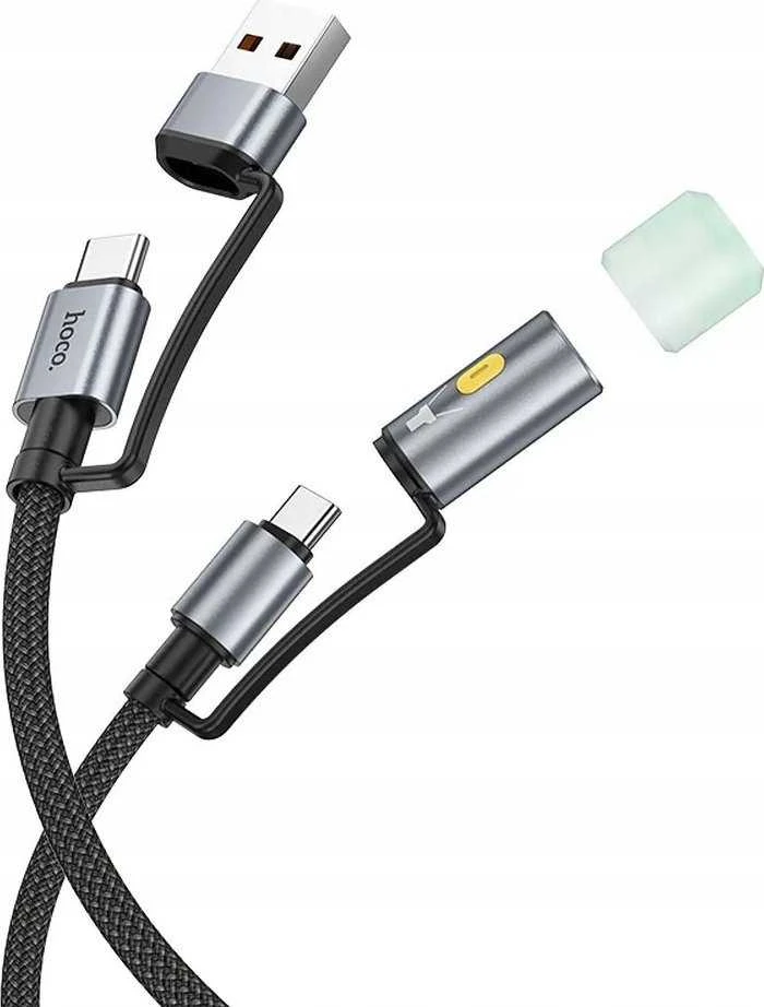 Kabelis „viskas viename“ USB A / USB C į USB C / LED šviesos Hoco 3A 60W 1,2 m U138 juodas