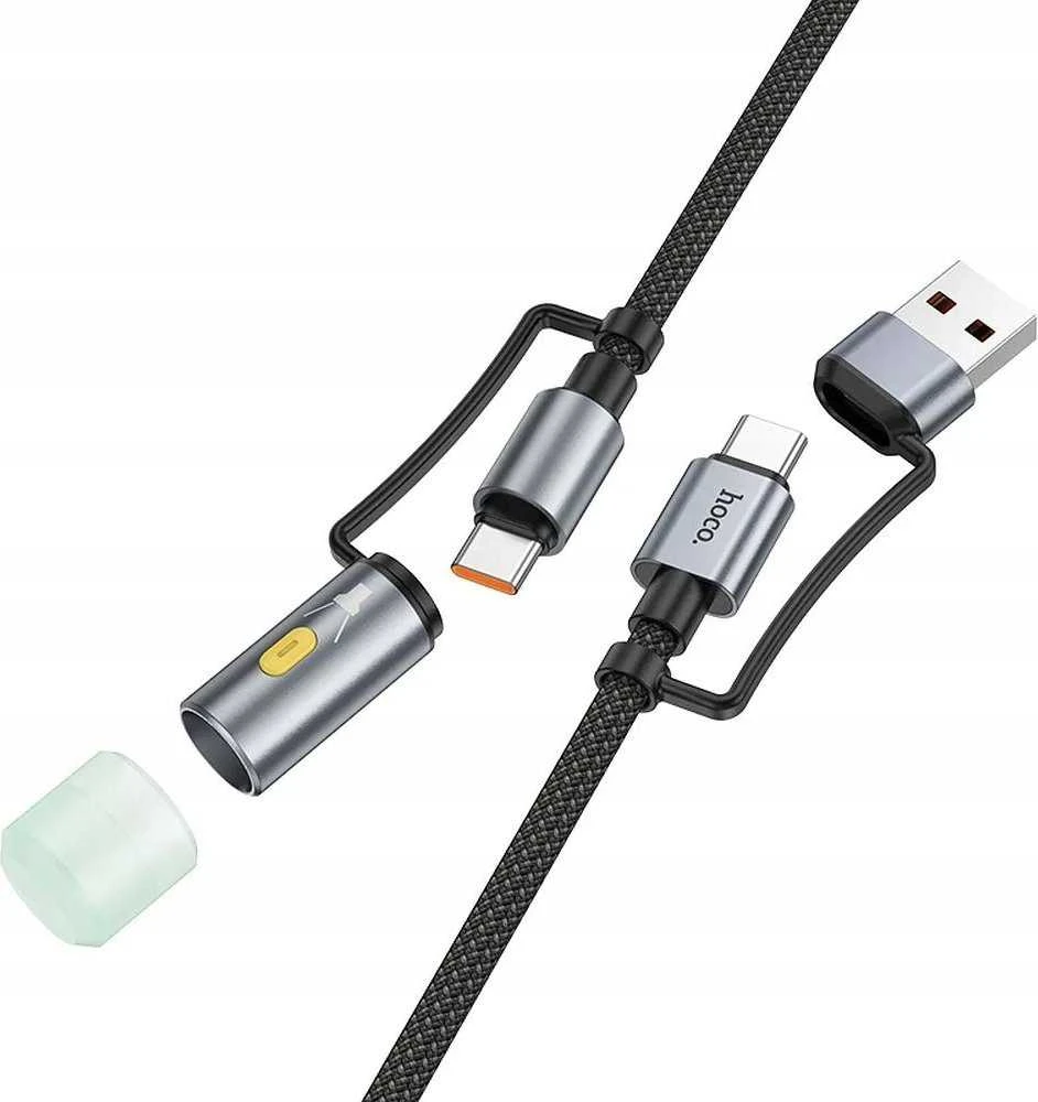 Kabelis „viskas viename“ USB A / USB C į USB C / LED šviesos Hoco 3A 60W 1,2 m U138 juodas