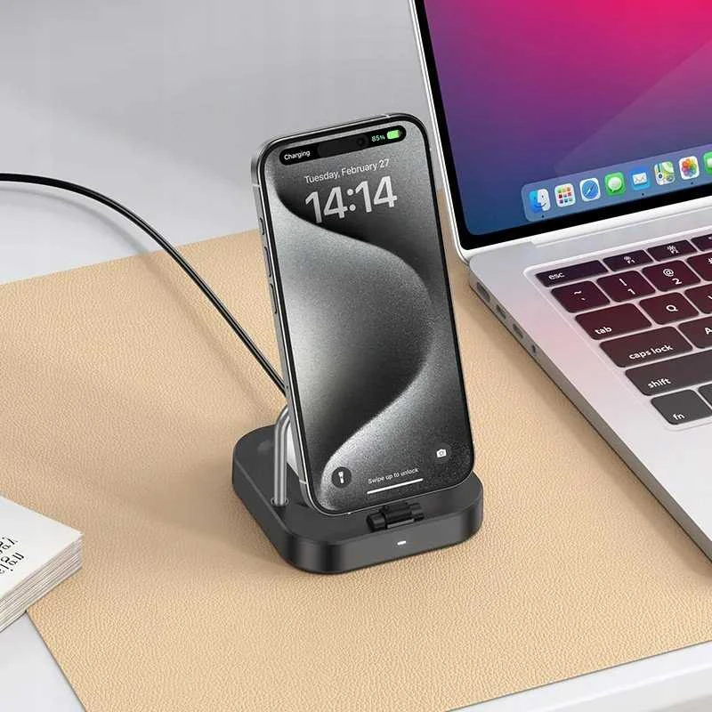 Stalinis įkroviklis Hoco 2in1 USB C PD QC 3A 30W + belaidis įkrovimas 5W CQ16B juodas