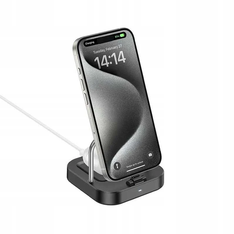 Stalinis įkroviklis Hoco 2in1 USB C PD QC 3A 30W + belaidis įkrovimas 5W CQ16B juodas