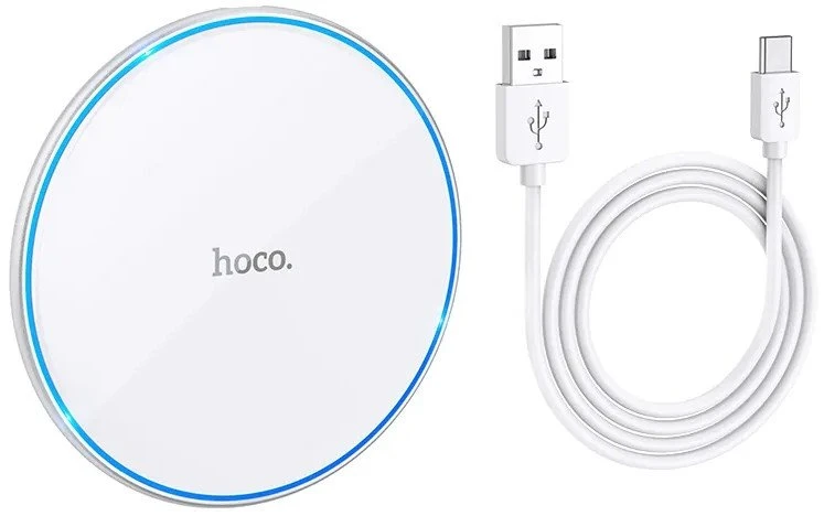 Belaidis įkroviklis Hoco 2A 15W su apšvietimu CW6 PRO baltas
