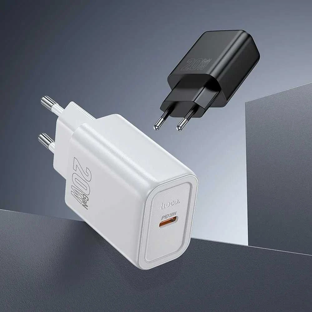 Telefono įkroviklis Hoco USB C QC PD 20W + laidas USB C į USB C N60 baltas