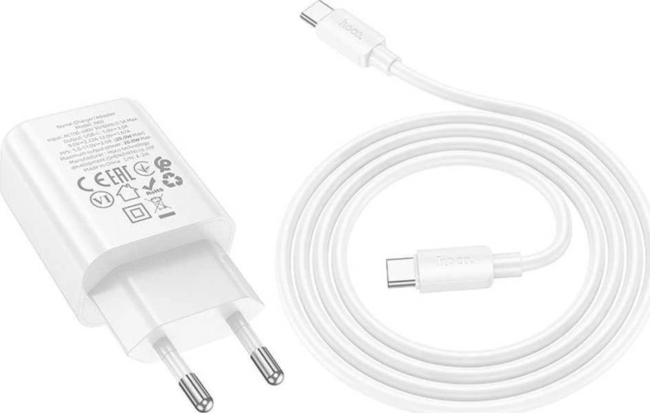 Telefono įkroviklis Hoco USB C QC PD 20W + laidas USB C į Lightning N60 baltas