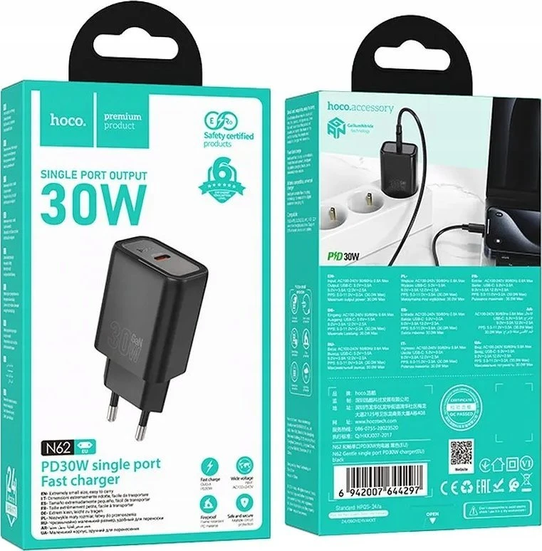 Telefono įkroviklis Hoco USB C QC PD 30W N62 juodas
