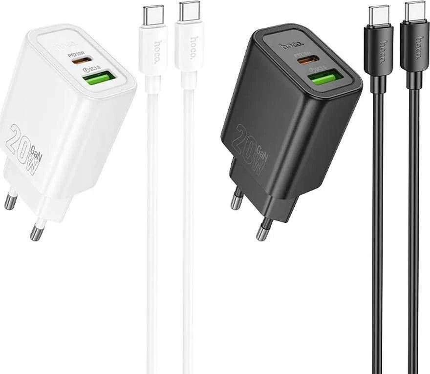 Telefono įkroviklis Hoco USB A + USB C QC3.0 PD 3A 20W + laidas USB C - Lightning N61 juodas
