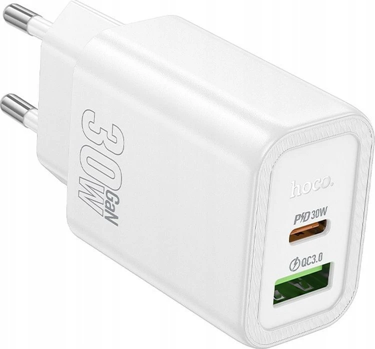 Telefono įkroviklis Hoco USB A + USB C QC3.0 PD 3A 30W N63 baltas