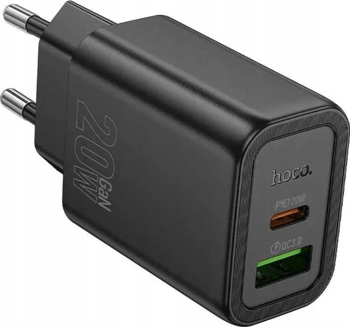 Telefono įkroviklis Hoco USB A + USB C QC3.0 PD 3A 20W N61 juodas