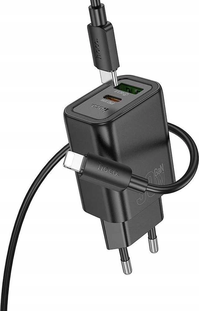 Telefono įkroviklis Hoco USB A + USB C QC3.0 PD 3A 30W + laidas USB C į Lightning N63 juodas