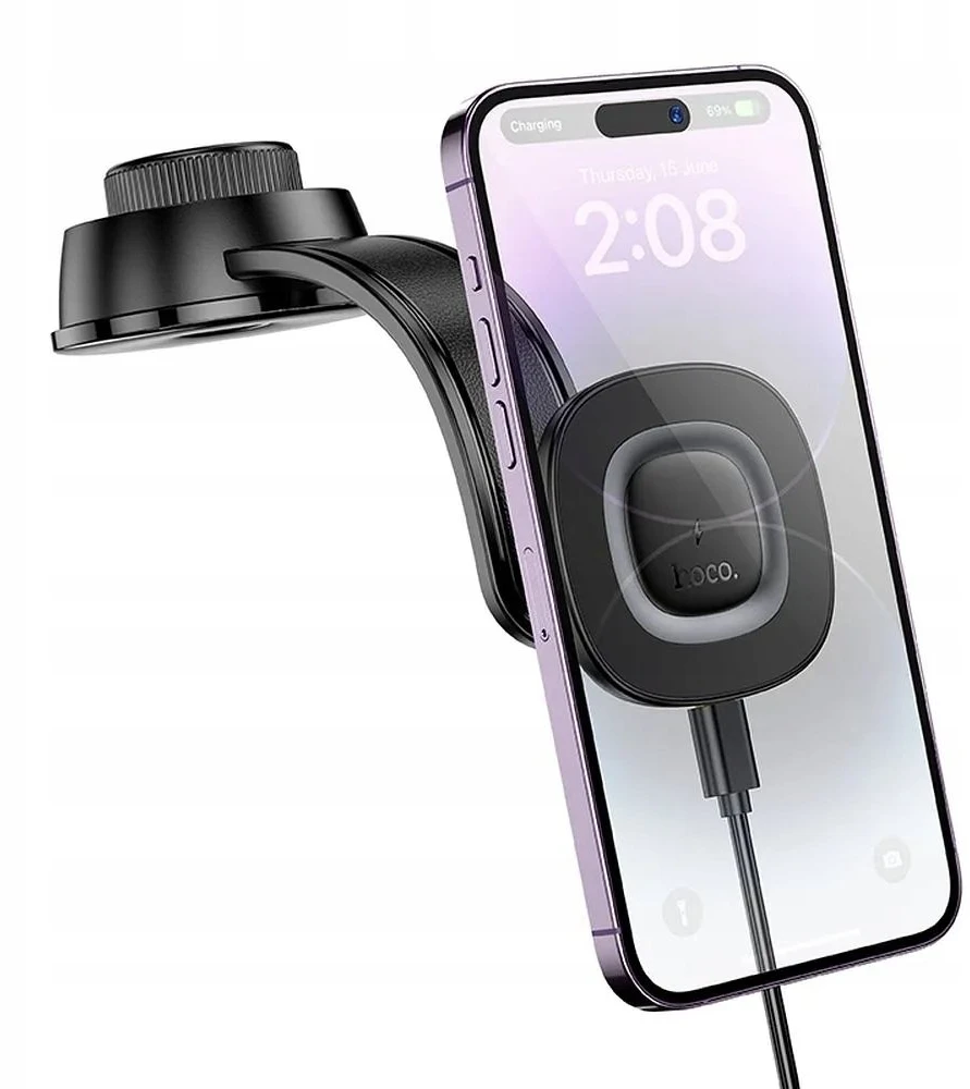 Belaidis telefono laikiklis automobiliui Hoco 15W prietaisų skydeliui HW31 juodas