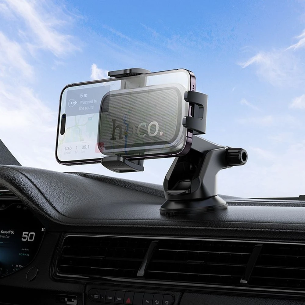 Automobilinis telefono laikiklis Hoco priekiniam stiklui / prietaisų skydeliui H79 juodas ir pilkas