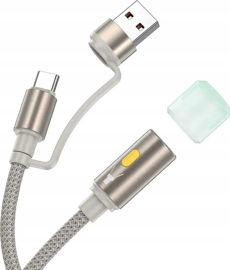 USB A / USB C laidas su LED lempute Hoco UA38C auksinis 0,3 m