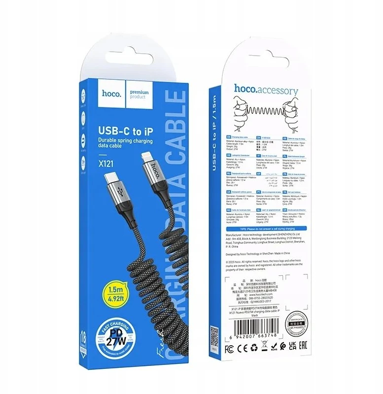 Cable USB A to Lightning Hoco PD 2,4A 1,5 m X121 juodas