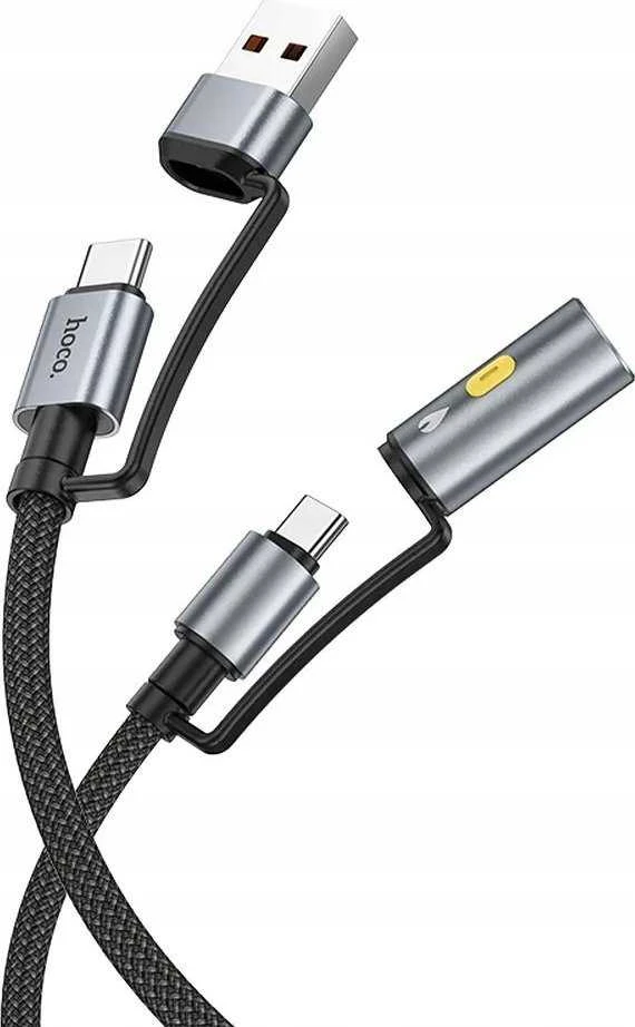 Laidas „viskas viename“ USB A / USB C į USB C / cigarečių žiebtuvėlio jungtis Hoco 3A 60W 1,2 m U138 juodas
