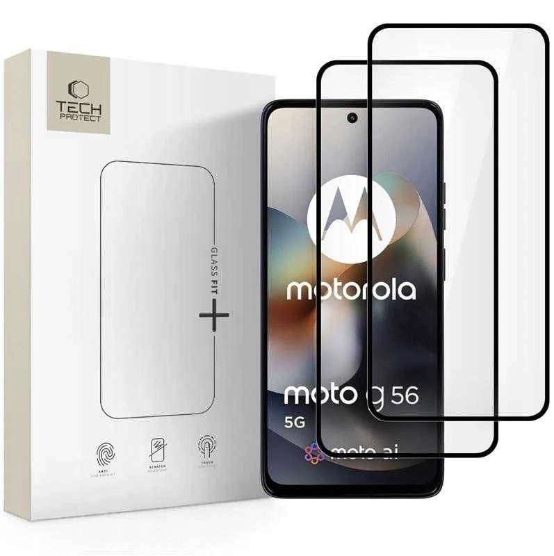„Tech-Protect Glass Fit+“ 2 grūdintų stiklų pakuotė, skirta „Motorola Moto G56 5G“ - juodas