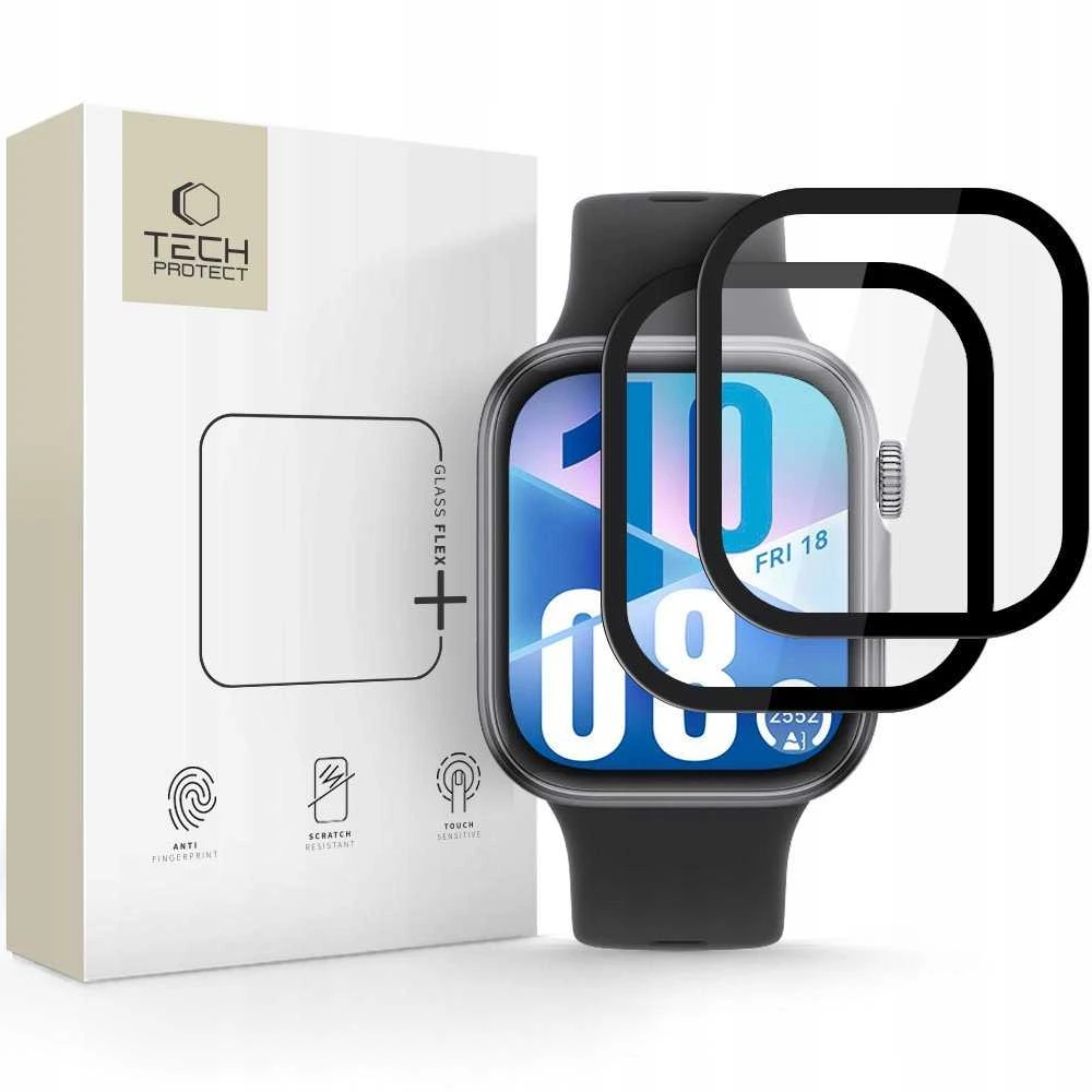 „Tech-Protect Glass Flex+“ 2 hibridinių stiklų pakuotė, skirta „Huawei Watch Fit 3 / 4“ - juoda
