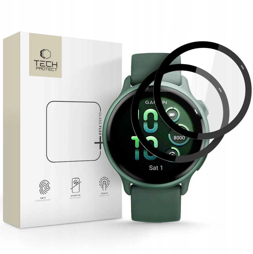 „Tech-Protect Glass Flex+“ 2 hibridinių stiklų pakuotė, skirta „Garmin Vivoactive 6“ – juodos spalvos