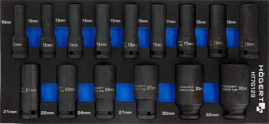 Smūginių sukimo galvučių komplektas Hogert HT7G129; 10-32 mm; 15 vnt.