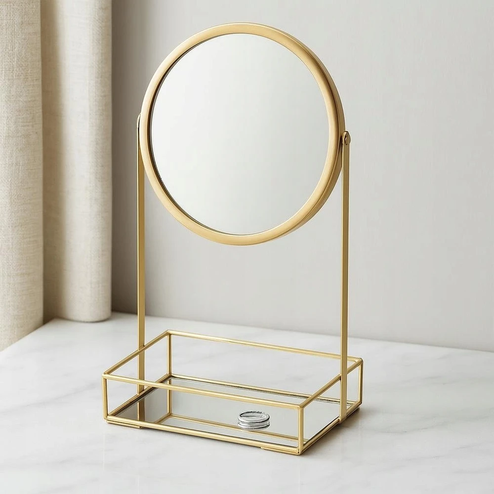 Home Styling Collection Auksinis papuošalų stovas su makiažo veidrodėliu, 19 x 12 x 32 cm