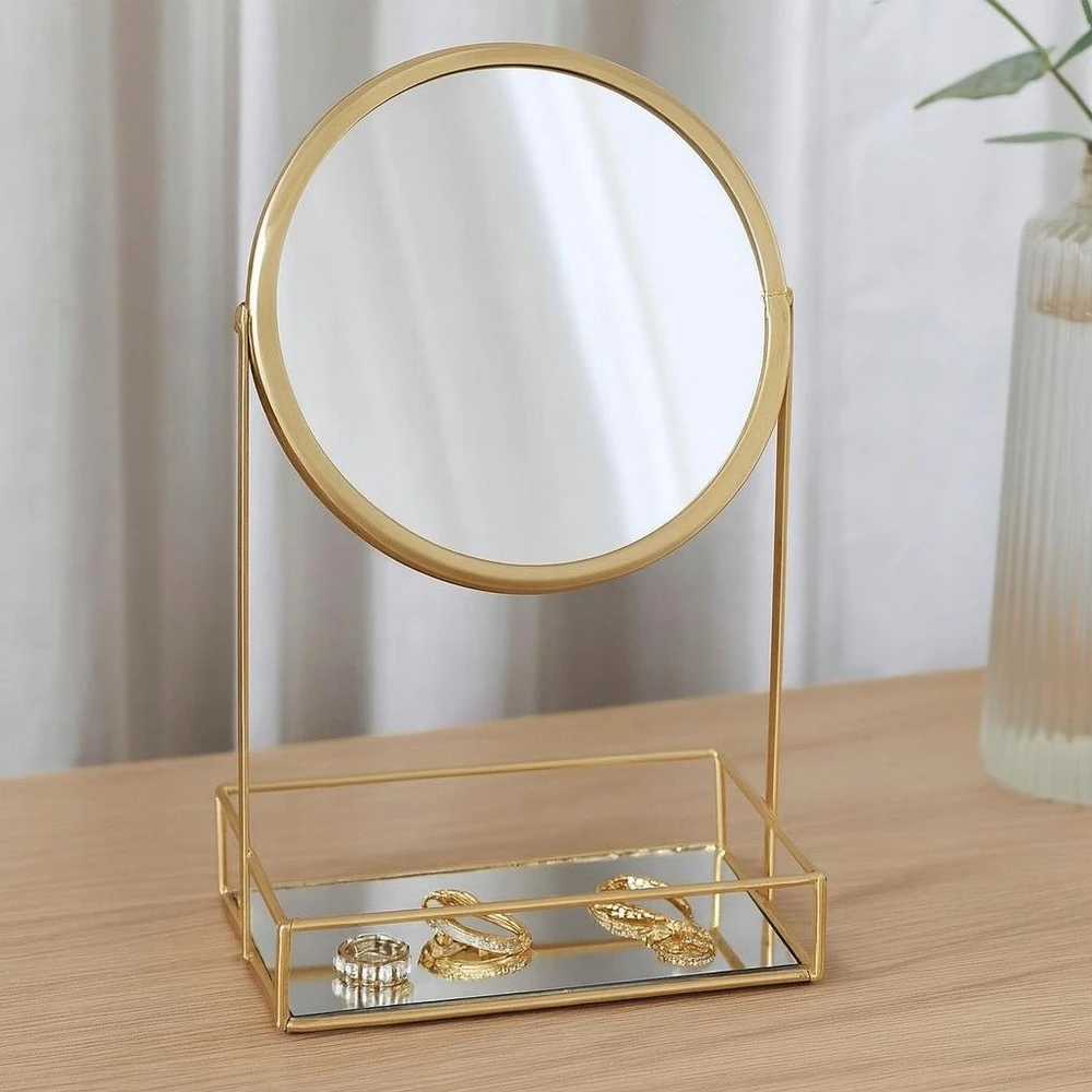 Home Styling Collection Auksinis papuošalų stovas su makiažo veidrodėliu, 19 x 12 x 32 cm