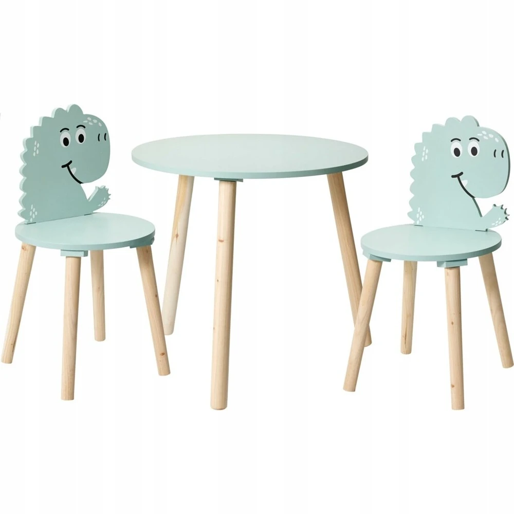 Home Styling Collection Medinis stalas su 2 kėdėmis vaikams, dinozaurų tema, aukštis 50 cm.