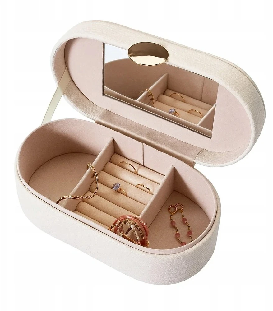 Home Styling Collection GLINT papuošalų dėžutė su veidrodžiu, balta spalva, 25 cm