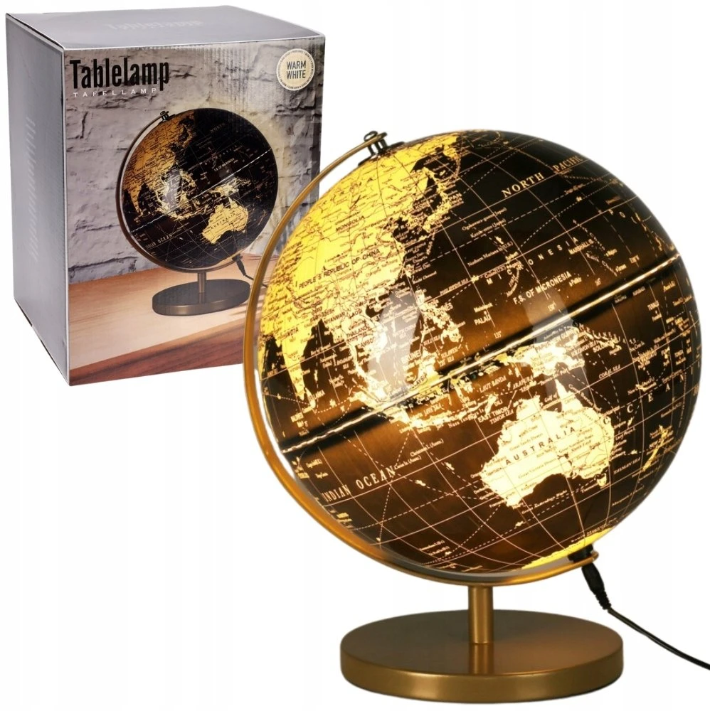 Home Styling Collection Stalinė lempa žemėlapio forma 31cm juoda auksinė