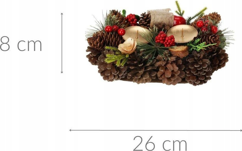Home Styling Collection kankorėžinė žvakių laikiklis dviem žvakėms, 26 cm
