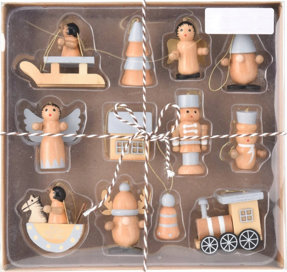 Home Styling Collection Medinių eglutės žaisliukų rinkinys, 12 vnt.