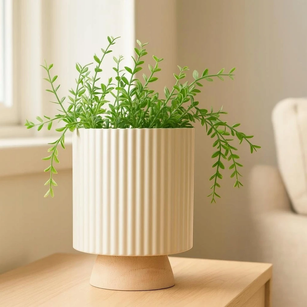 Home Styling Collection Metalinis vazono dangtelis su banguotu kraštu ant medinio pagrindo NORD, Ø 18 x 23 cm