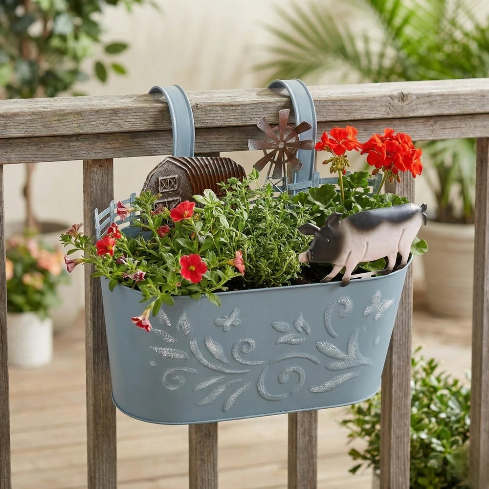 Home Styling Collection Metalinis vazonų apdangalas RANCH su naminių gyvūnų motyvu, 34 cm