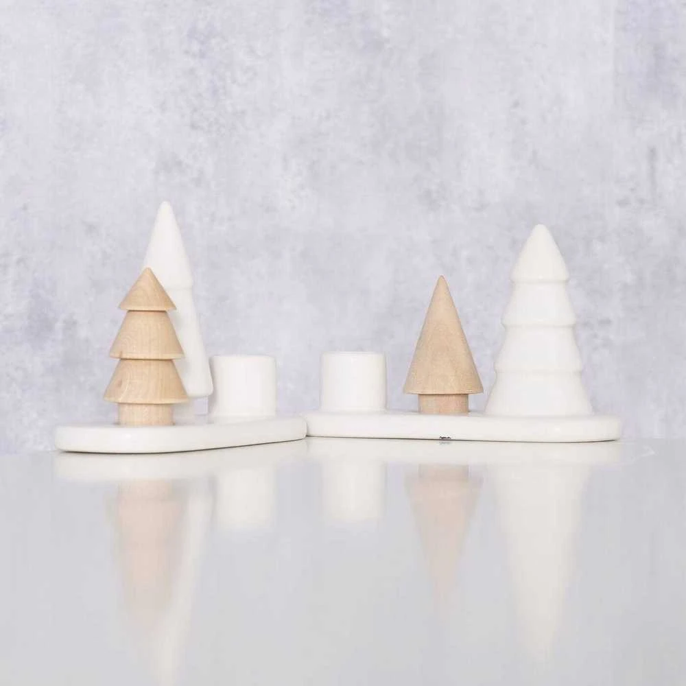 Home Styling Collection Žvakidė vienai žvakei NEVIA, eglutės iš akmens ir porceliano