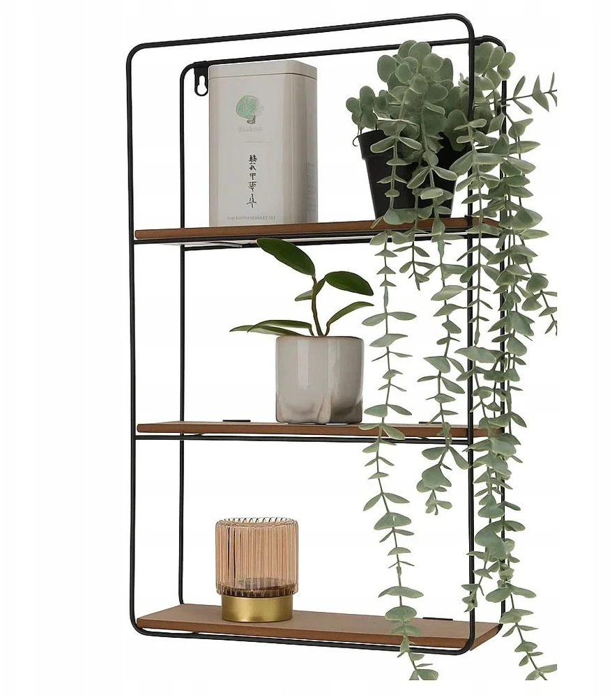 Home Styling Collection Sieninė metalinė lentyna, 3 lygių, juoda, 30 x 10 x 50 cm