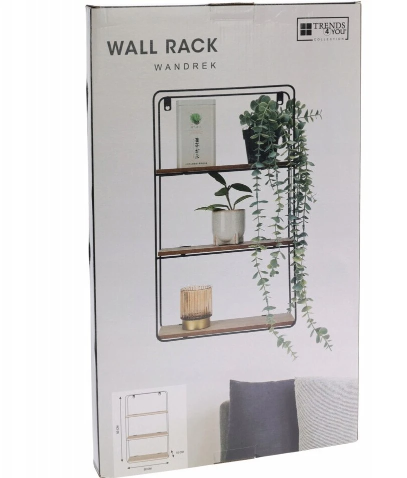 Home Styling Collection Sieninė metalinė lentyna, 3 lygių, juoda, 30 x 10 x 50 cm