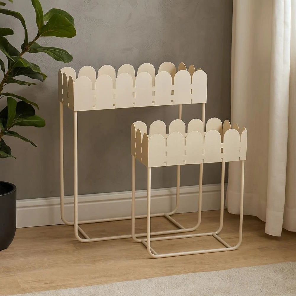 Home Styling Collection 2 metalinių augalų stovų su banguotais kraštais rinkinys SENSE