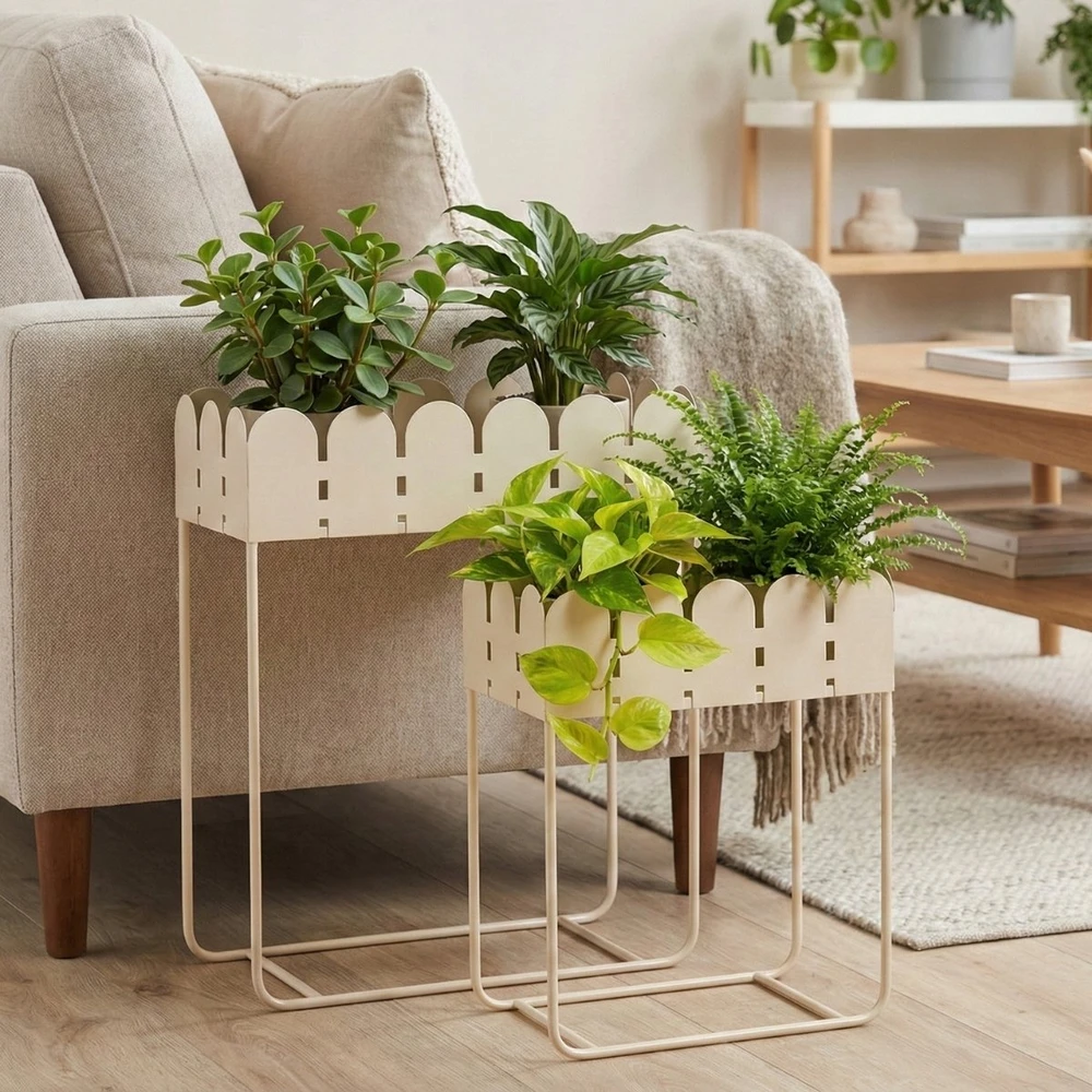 Home Styling Collection 2 metalinių augalų stovų su banguotais kraštais rinkinys SENSE