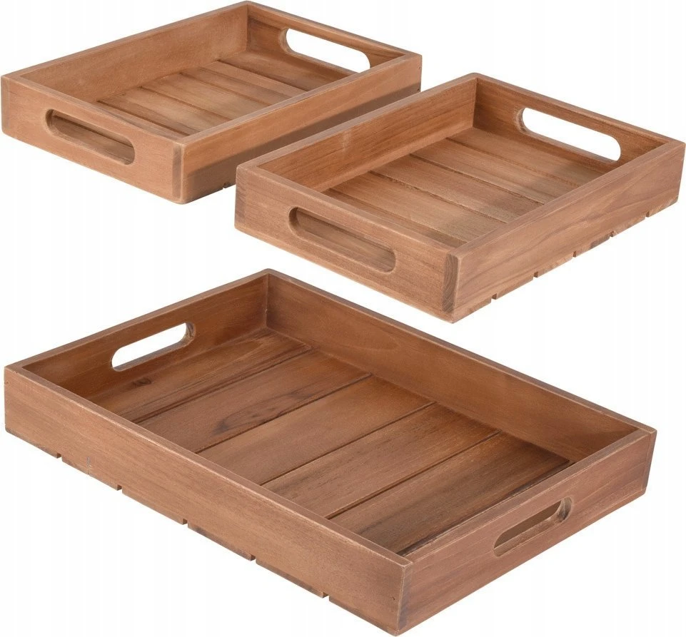 Home Styling Collection PIECES TEAK dekoratyvinių padėklų rinkinys, 3 vnt