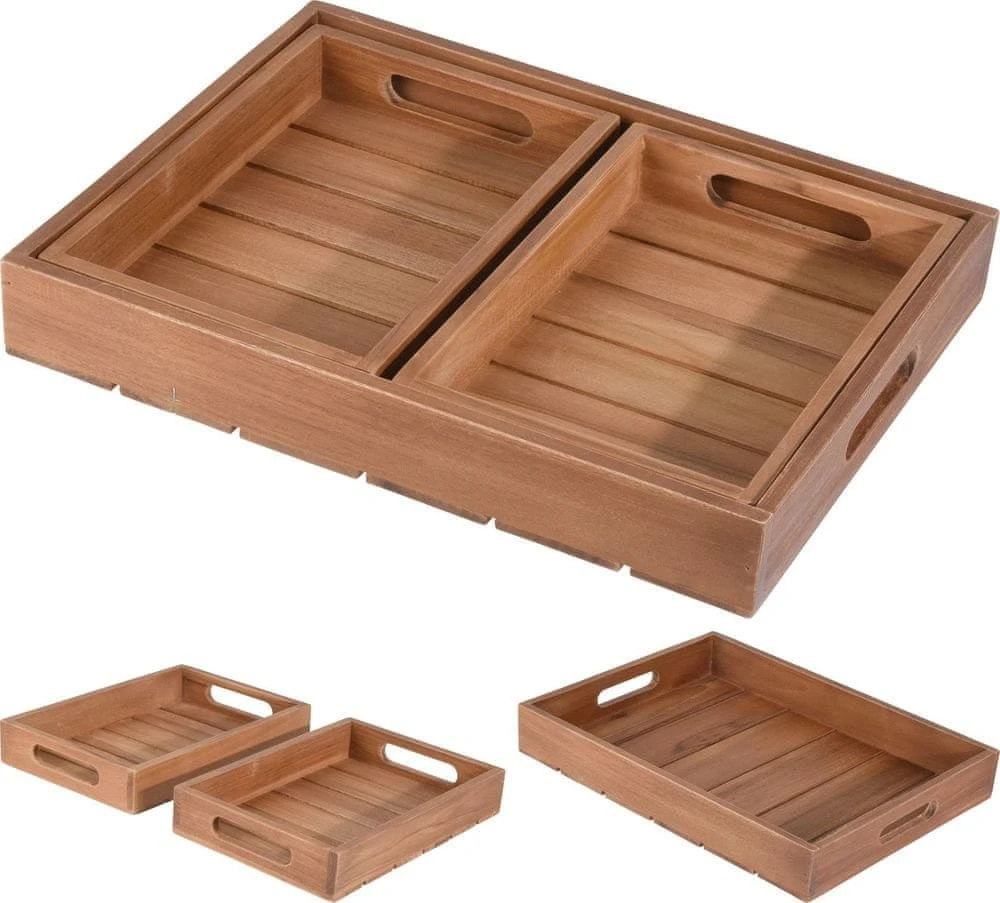 Home Styling Collection PIECES TEAK dekoratyvinių padėklų rinkinys, 3 vnt
