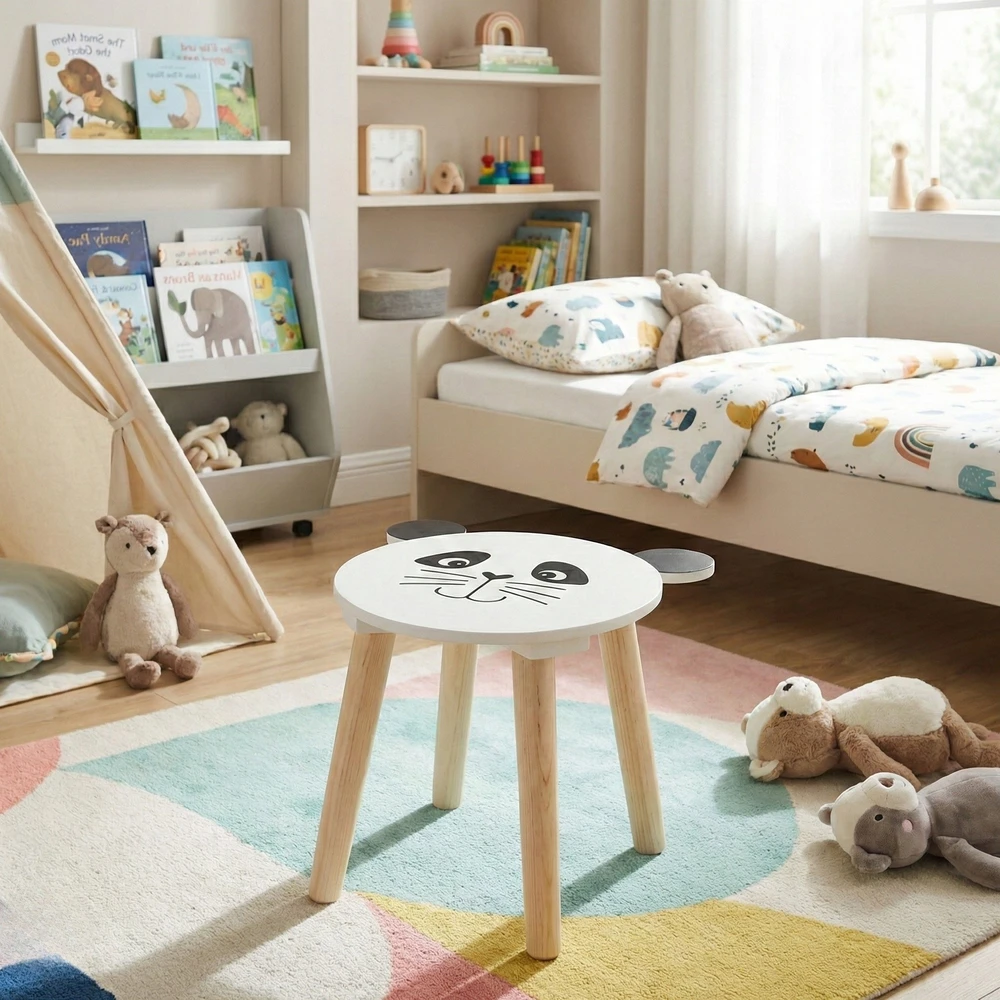Home Styling Collection Medinė vaikiška taburetė SAFARI su gyvūnų motyvu, 28 cm