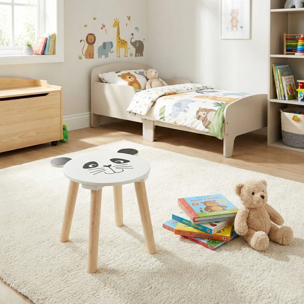 Home Styling Collection Medinė vaikiška taburetė SAFARI su gyvūnų motyvu, 28 cm