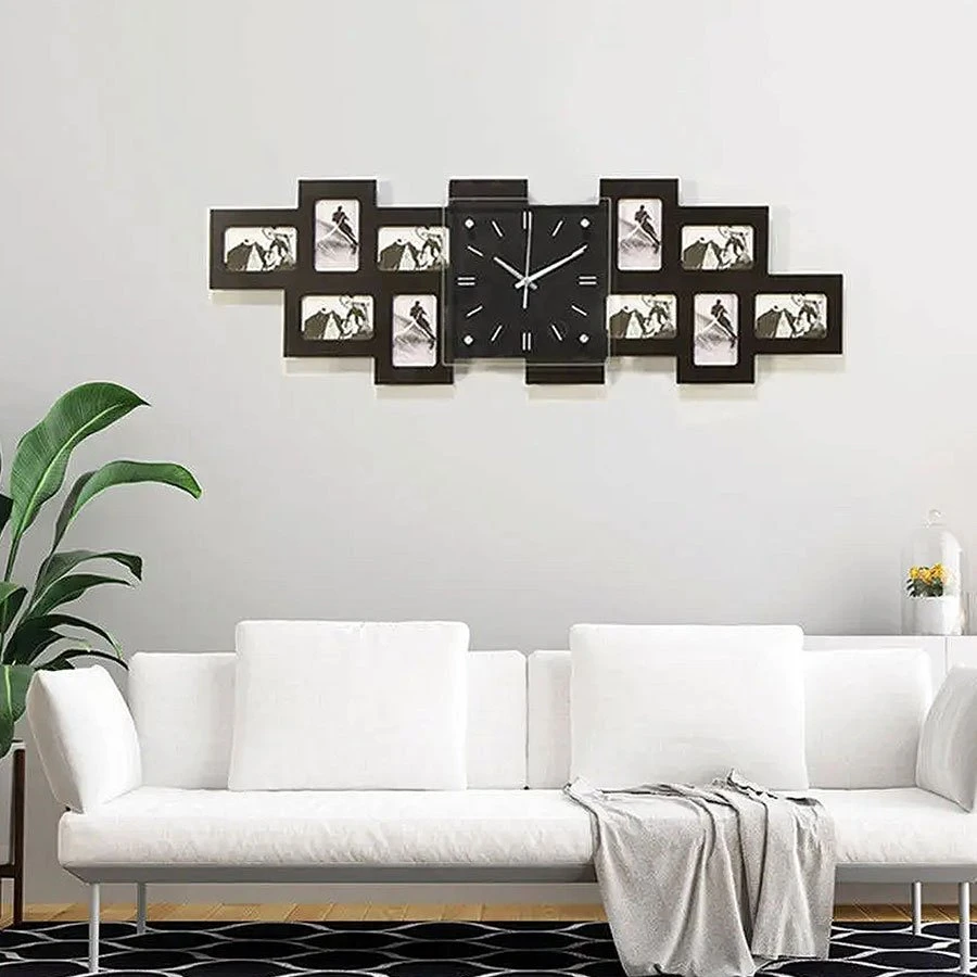 Home Styling Collection Sieninis laikrodis su 10 juodų nuotraukų rėmelių, 80 x 4 x 26 cm