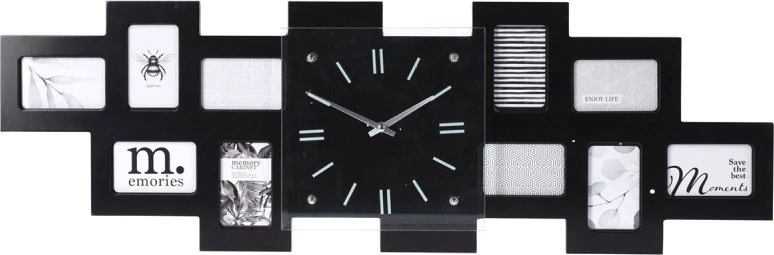 Home Styling Collection Sieninis laikrodis su 10 juodų nuotraukų rėmelių, 80 x 4 x 26 cm