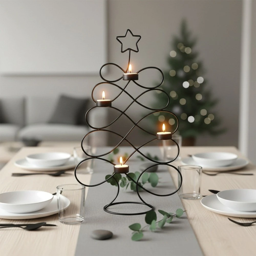 Home Styling Collection Metalinis žvakidė Kalėdų eglutės formos 49 cm Juoda