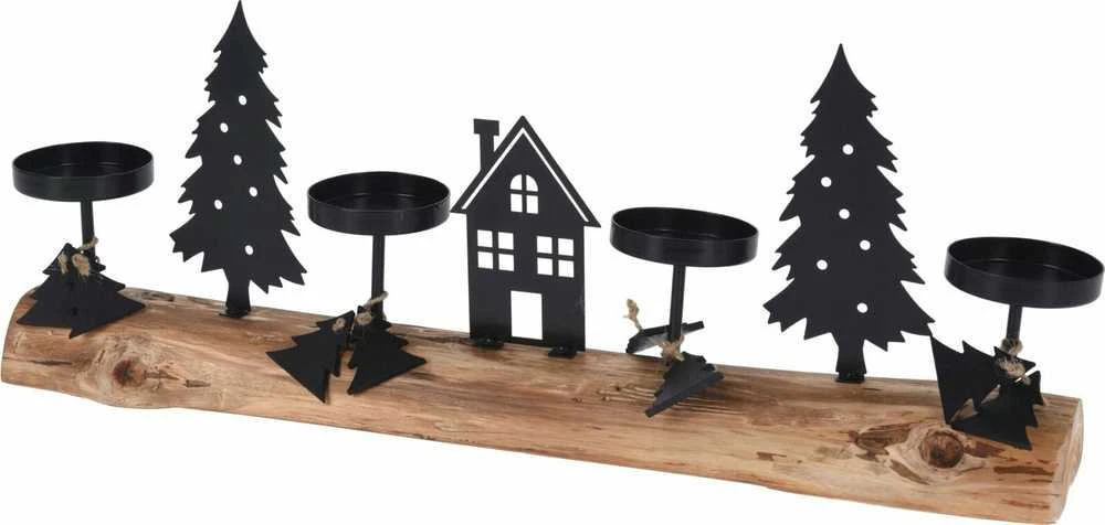 Home Styling Collection Žvakidė 4 arbatinėms žvakėms su žiemos vaizdu
