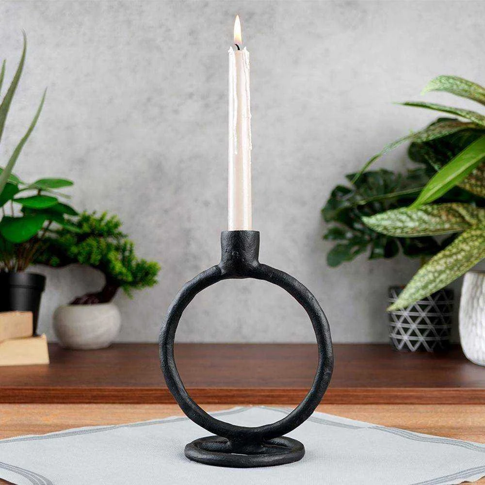 Home Styling Collection Žvakidė aliuminis juoda 19 cm