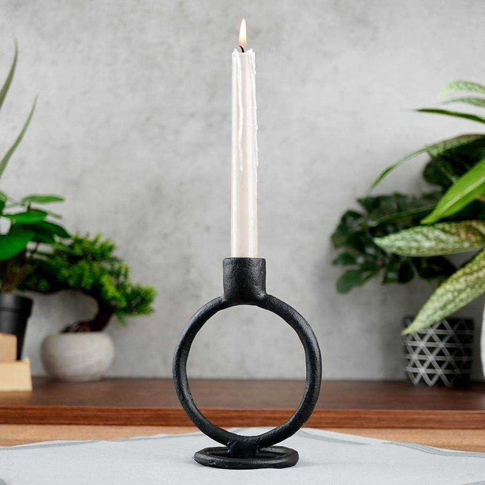 Home Styling Collection Žvakidė Aliuminis Juoda 15 cm Ilgai Degančiai Žvakei